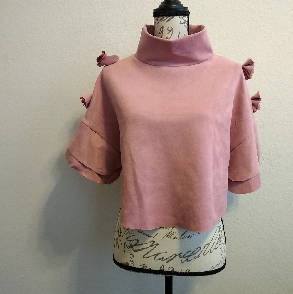 suede fabric pink blouse